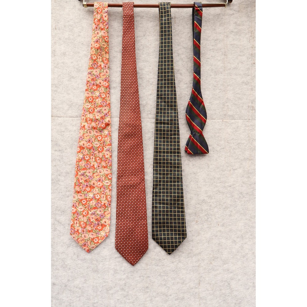 Mens Silk Tie Lot 4pc Saks Fifth Avenue Barneys Lands End Floral Geometric Tie